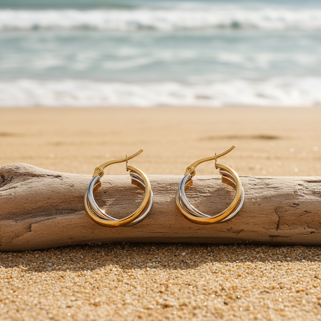 Tri-Tone Layered Hoop Earrings for Women, Statement Jewelry